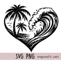 Heart Palm Tree Ocean Wave Svg Png, Tropical Beach Svg Png, Summer Vibes Svg Png