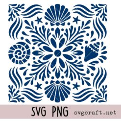 Sea Tile Stencil Svg Png, Coastal Tile Pattern Svg Png, Ocean Shell Starfish Svg Png, Beach Tile Design Svg Png