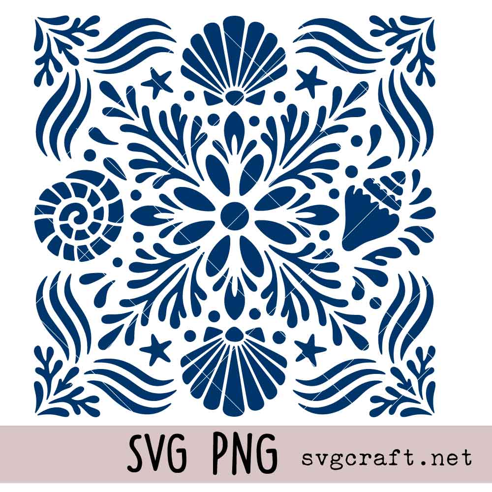 Sea Tile Stencil SVG PNG Sea Tile Stencil Svg Png, Coastal Tile Pattern Svg Png, Ocean Shell Starfish Svg Png, Beach Tile Design Svg Png