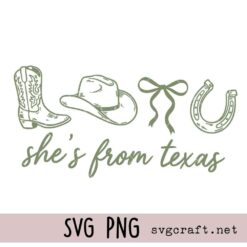 She's From Texas Svg Png, Western Coquette Bow Design Svg Png, Cowboy Boot Hat Bow Horseshoe Svg Png