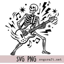 Skeleton With Guitar Svg Png, Punk Skeleton Guitar Svg Png, Rocker Skull Music Svg Png