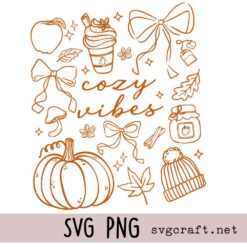 Coquette Fall Svg Png, Cozy Vibes Doodle Collage Whimsical Svg Png, Hand Drawn Pumpkin Svg Png