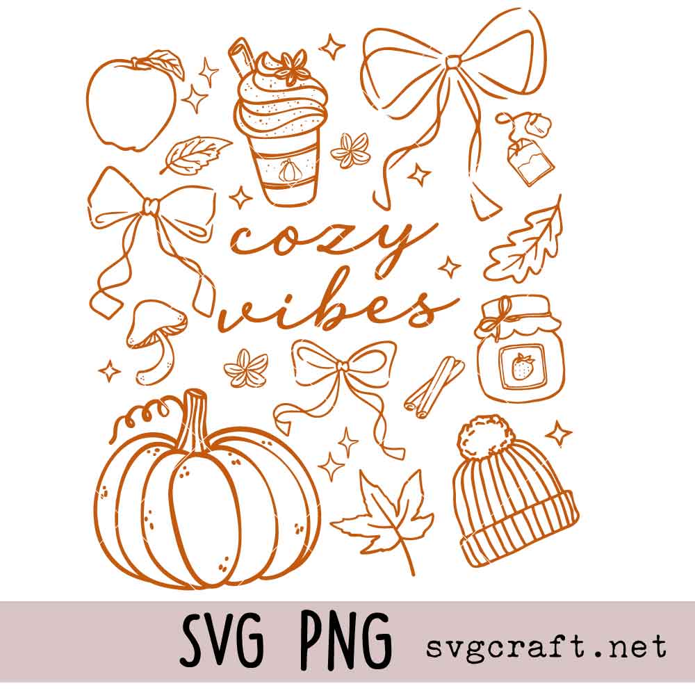Coquette Fall Svg Png Coquette Fall Svg Png, Cozy Vibes Doodle Collage Whimsical Svg Png, Hand Drawn Pumpkin Svg Png